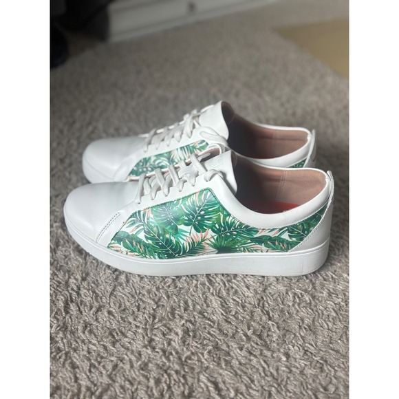 Fitflop Shoes - Fitflop‎ Leather Sneakers White Green Palm Print Casual Shoes US 9